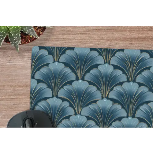 Patroon - Ginkgoblad - Blauw muismat rubber klein 262 -closeup
