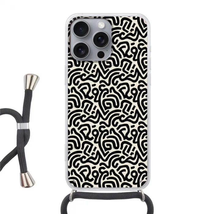 Modern - Abstract - Zwart Hoesje iPhone 16 Pro Max met koord klein 804 -3d