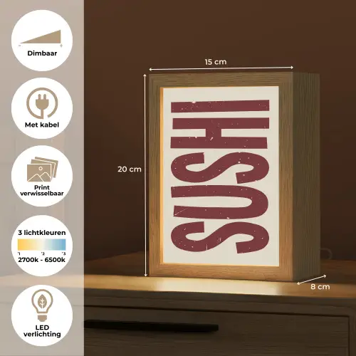 Sushi - Rood - Japandi - Decoratie Light Box met kabel (Wandlamp) klein -USP_websiteoverzichtNL