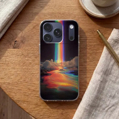 Regenboog - Verticaal - Sterrenhemel - Wolken Telefoonhoesje iPhone 17 Pro klein -sfeer1