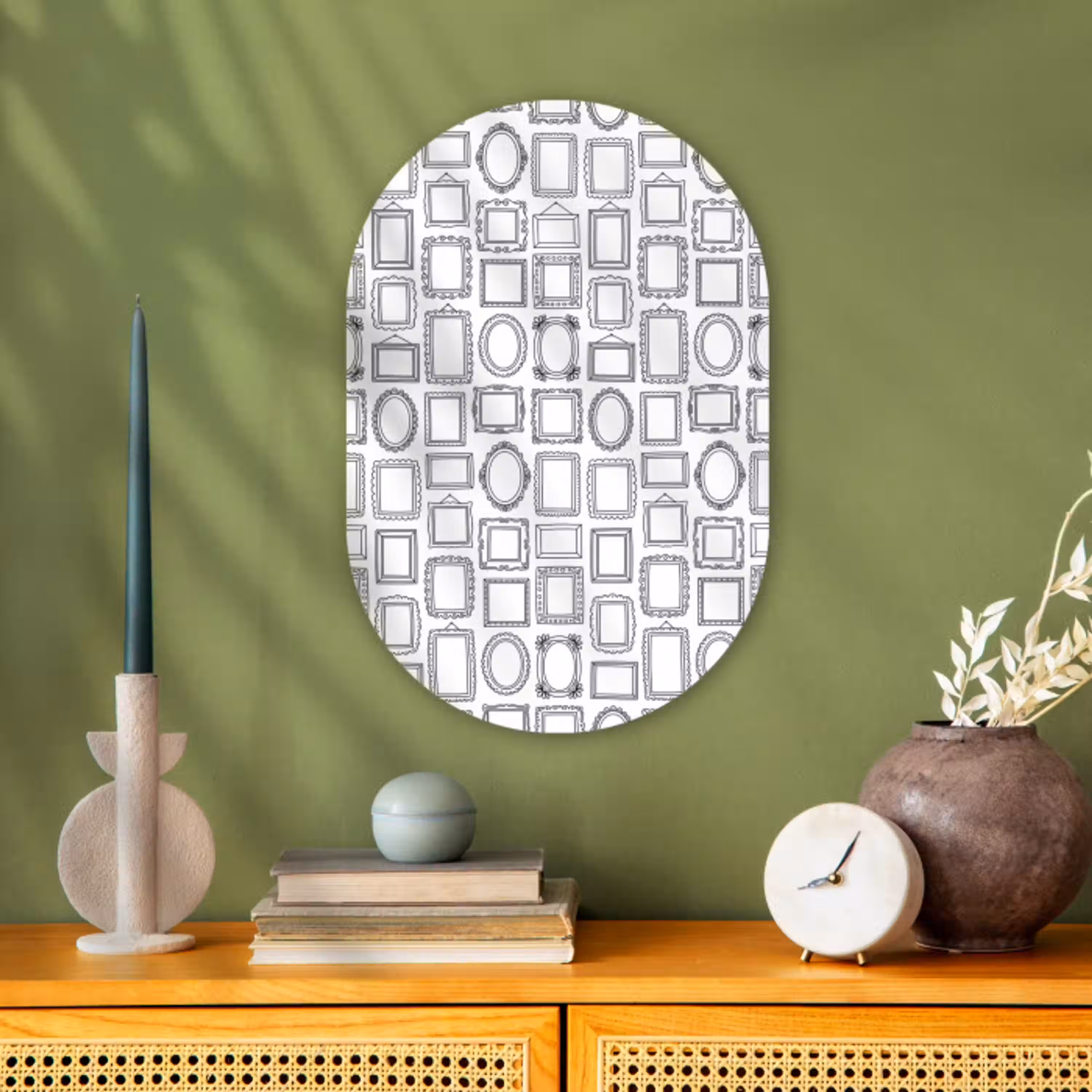 Lijsten - Patroon - Decoratie - Schets - Zwart-wit Wandcirkel Ovaal Forex klein -sfeer2