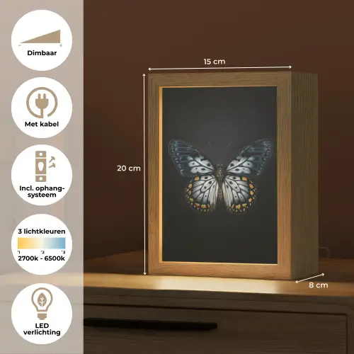 Vlinder - Monochroom - Balans Light Box met kabel (Tafellamp) klein -USP_NL
