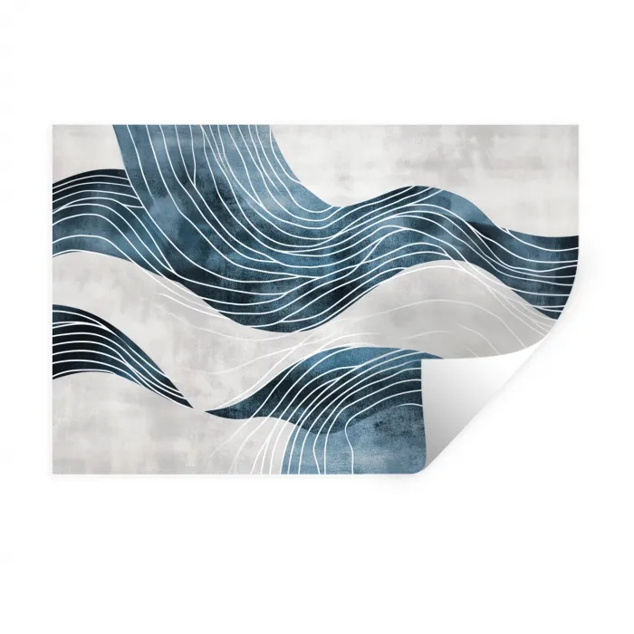 Lijnen - Golven - Abstract - Blauw Muursticker klein -3d