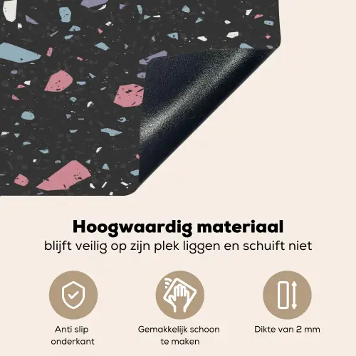 Terrazzo - Patroon - Zwart - Zacht Inductie beschemer met haakjes klein 777 -ky-onderkant-nl