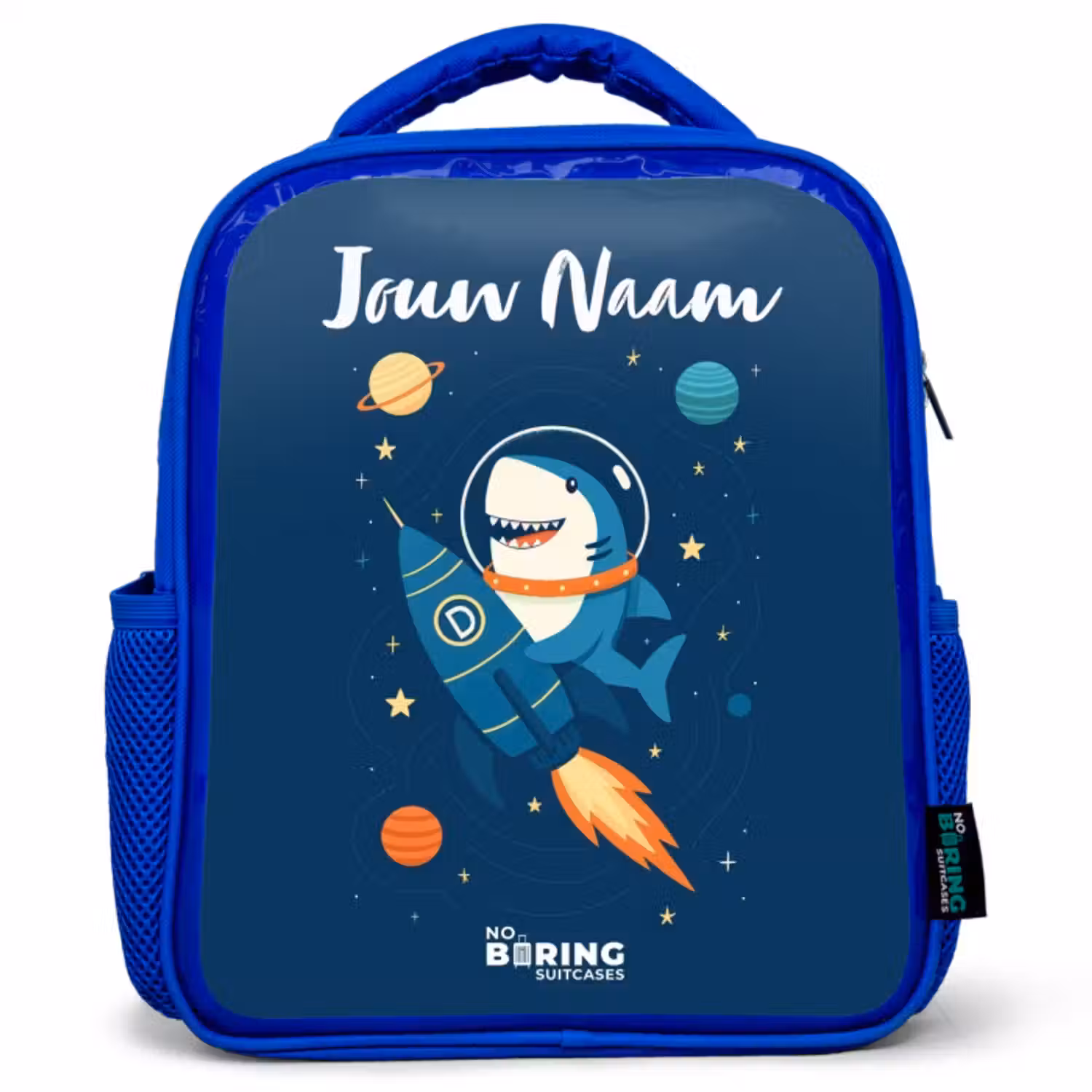 Kinderrugzak met naam - Blauw - Dier - Ruimte - Planeet - Raket