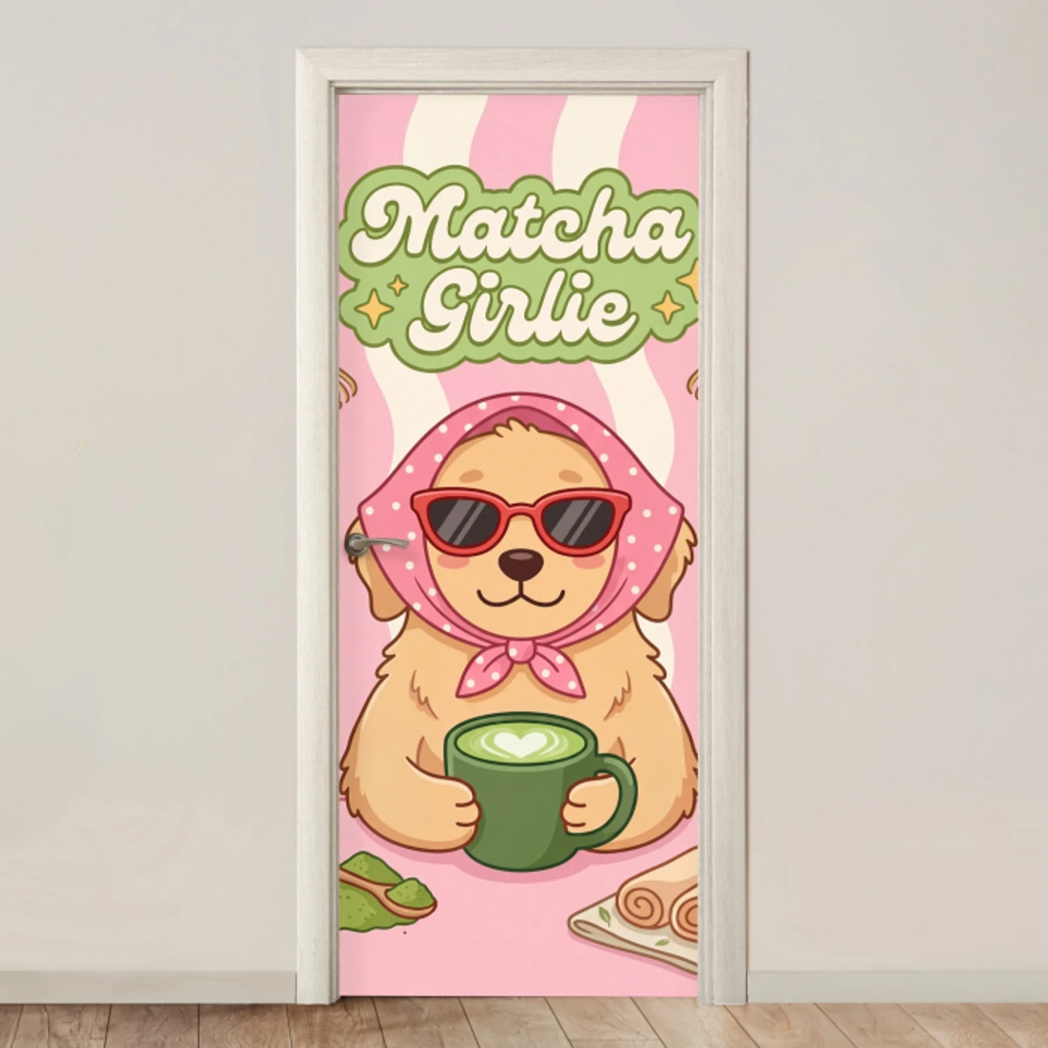 Matcha - Hond - Roze - Groen deurposter klein -3d_beige