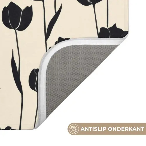 Tulpen - Patroon - Zwart Badmat klein 997 -USP_AntislipNL