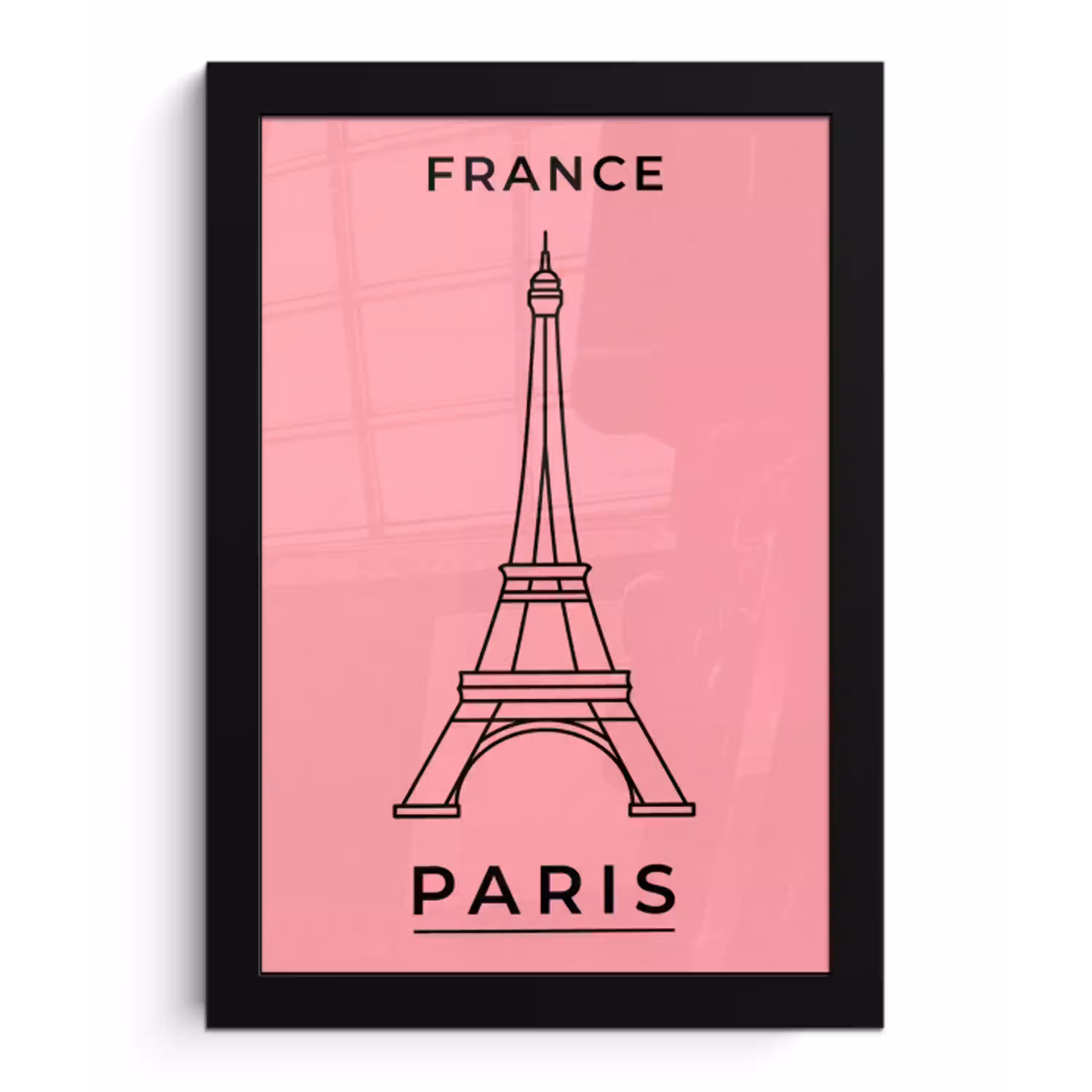 Eiffeltoren - Parijs - Architectuur - Minimalistisch - Roze fotolijst zwart zonder passe partout klein -3d
