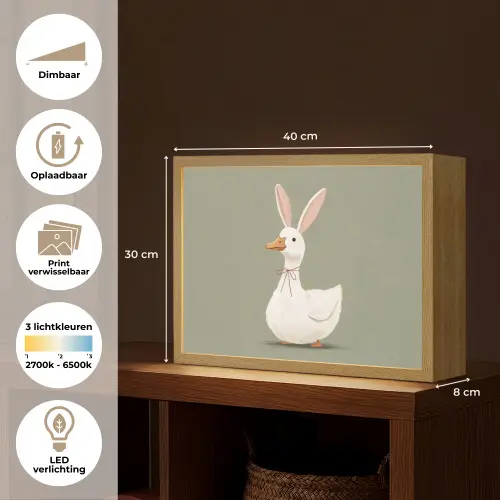 Eend - Konijnoren - Grijs Light Box met batterij (Wandlamp) middel -USP_websiteoverzichtNL