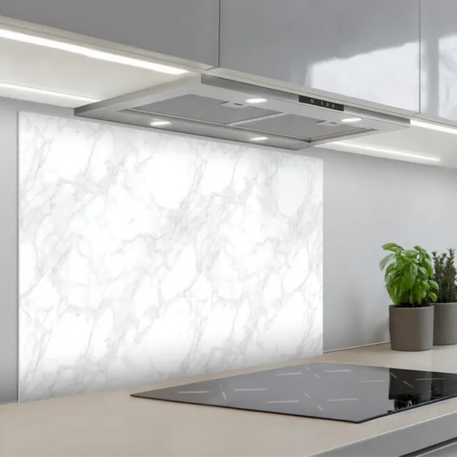 Spatscherm keuken - Minimalistisch - Wit - Grijze aders