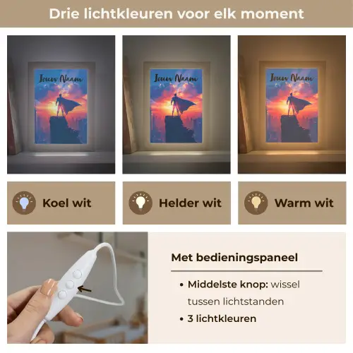 Superheld - Stad - Jongens - Kleurrijk - Zon Light Box met kabel (Kinderlampje) klein -USP_lichtkleurNL