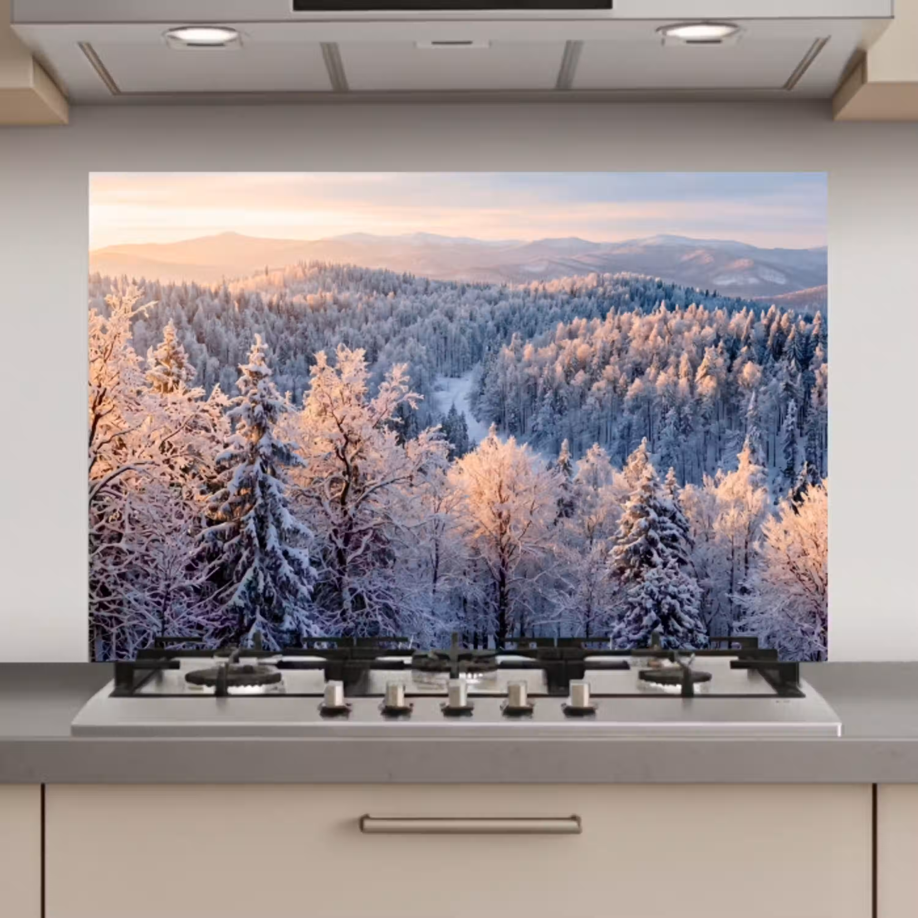 Bos - Bergen - Goud - Winter - Warm keuken achterwand spatscherm klein -3d_website