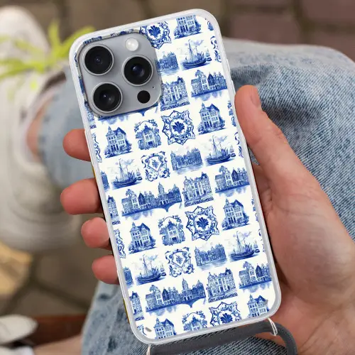 Huizen - Schepen - Blauw Hoesje iPhone 16 Pro Max met koord klein 804 -sfeer3