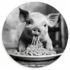 Varken - Schattig - Spaghetti - Zwart wit - Dier Wandcirkel plexiglas klein -3d