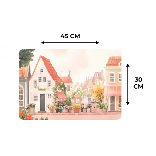 Bloemen - Huizen - Dorp Placemat vinyl groot -specs
