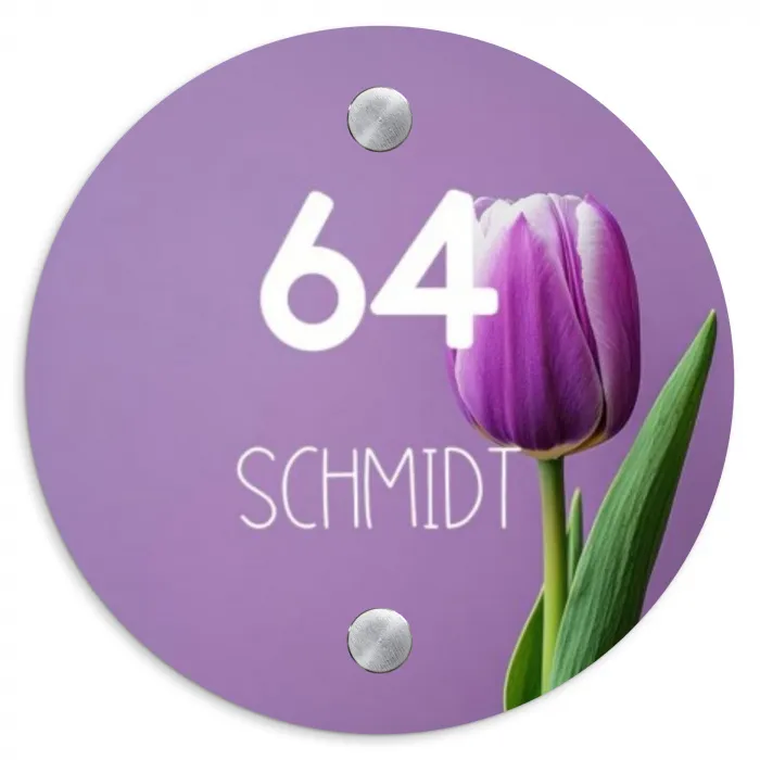 Paarse tulp - Modern Naambord Rond klein -3d