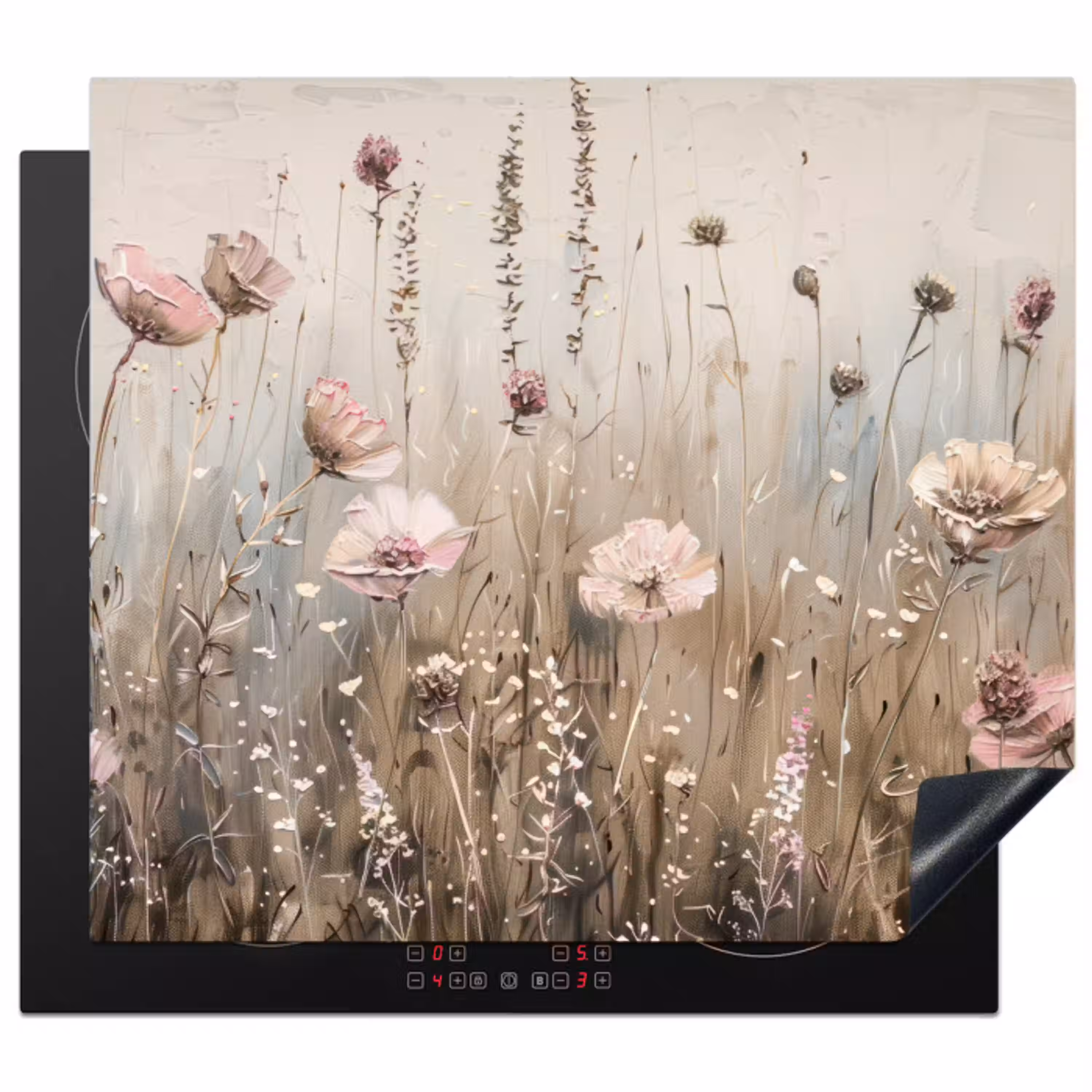 Bloemen - Roze - Modern - Beige Inductie beschermer vinyl 3mm middel -3d