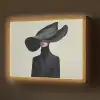 Zwart - Vrouw - Hoed Light Box met batterij (Wandlamp) middel -z3d_website
