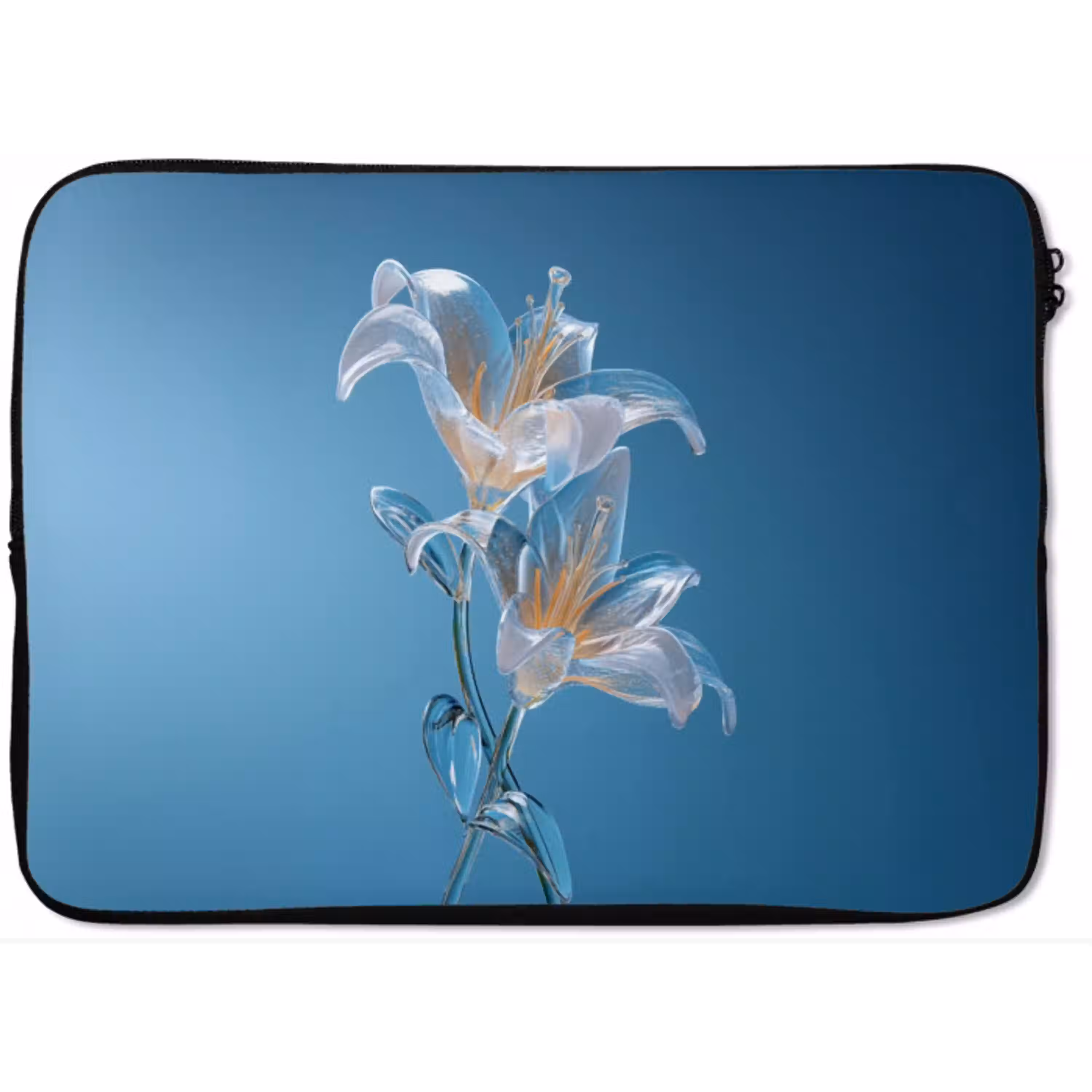 Lelies - Blauw - Glazen laptophoes neopreen klein -zkaufland3dotto