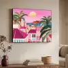 Stad - Roze - Palmbomen Textielframe - compleet frame klein -sfeer3