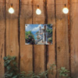 Huizen - Zee - Bomen - Bloemen tuinposter los doek klein -sfeer1