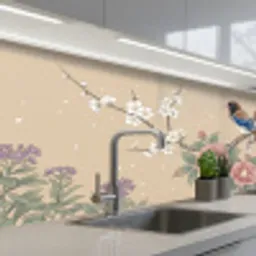 Bloemen - Vogels - Bloemen keuken achterwand 2 middel -3d_schuin