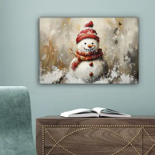 Sneeuwpop - Winter - Sneeuw - Beige canvas 2cm klein -sfeer4