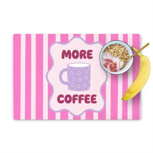 More coffee - Roze - Paars - Strepen - Mok Placemat vinyl groot -zzzproduct_Kitchenyeah-website