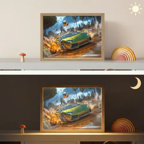 Sportwagen - Groen - Voetbal Light Box met batterij (Wandlamp kind) middel -sfeer3_kind