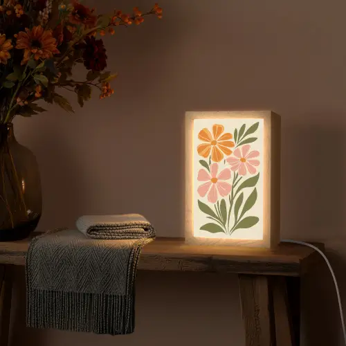 Minimalistisch - Bloemen - Bladeren - Roze Light Box met kabel (Wandlamp) klein -sfeer4