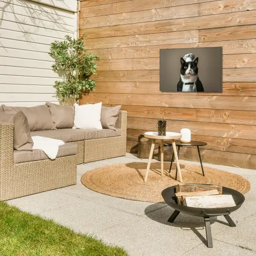 Kat - Kokskleding - Zwart - Wit Tuinposter op houten frame 2 cm dik klein -sfeer2