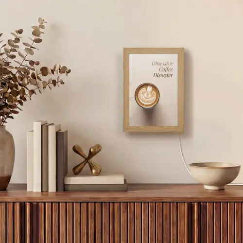Koffie - Obessive Coffee Disorder - Beige Light Box met kabel (Tafellamp) klein -sfeer2