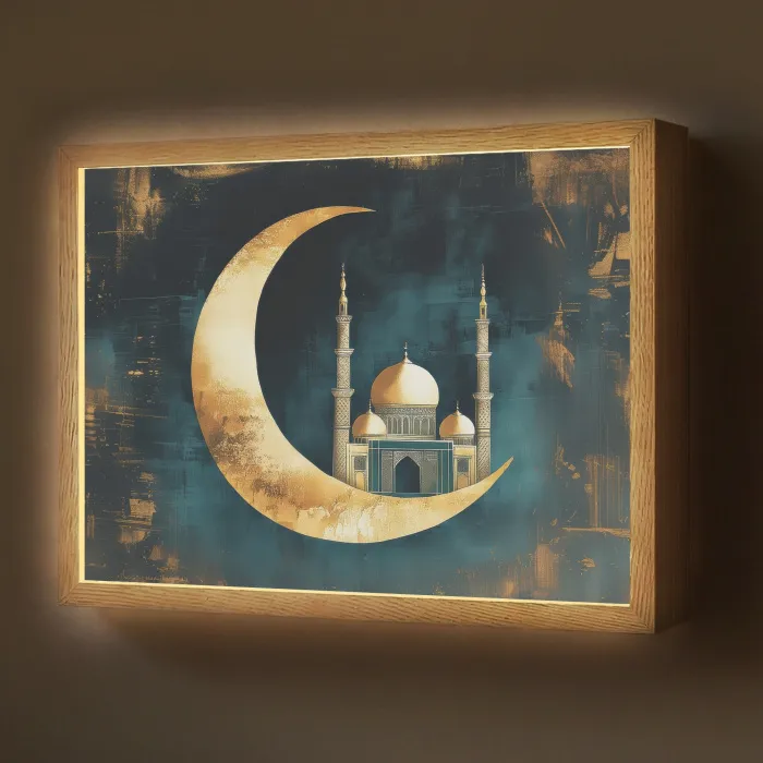 Moskee - Halve maan - Goud - Ramadan - Islamitische Light Box met batterij (Wandlamp) middel -z3d_website