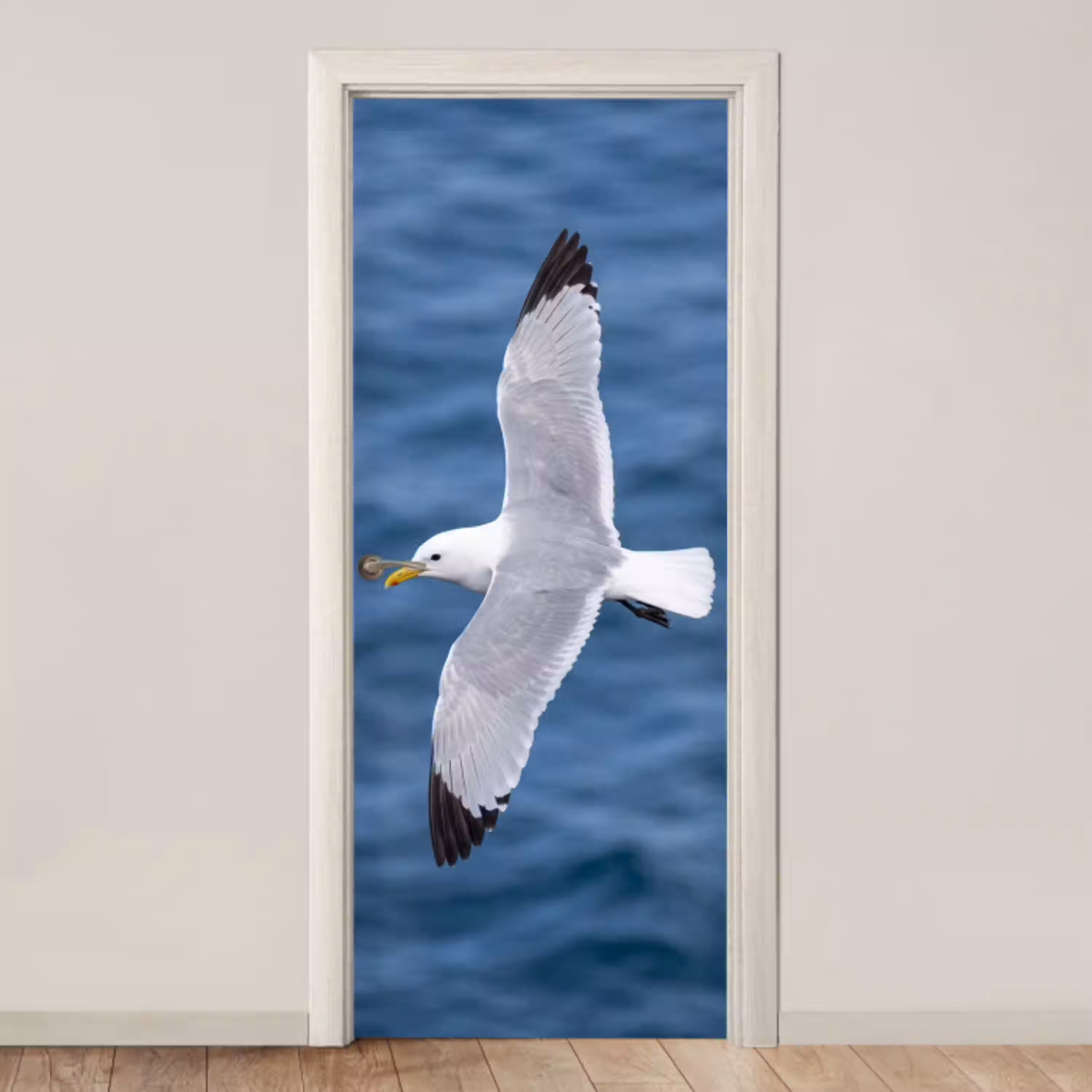 Zeemeeuw - Oceaan - Blauw deurposter klein -3d_beige