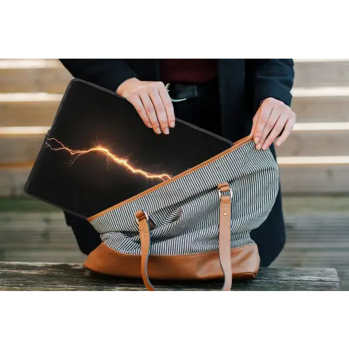 Gaming - Oranje - Bliksemflits - Licht laptophoes neopreen klein -tas