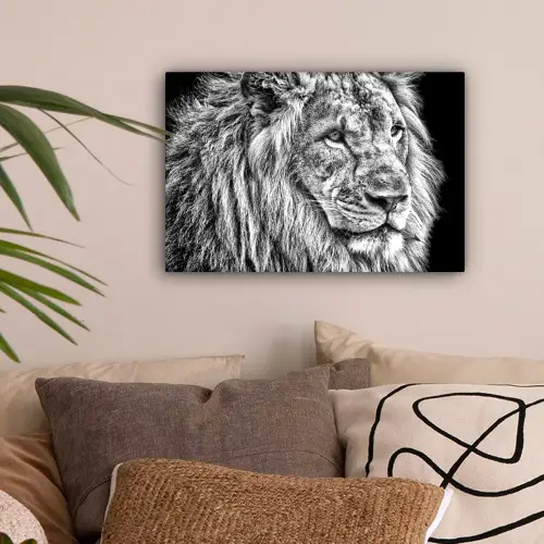 Portret - Leeuw - Zwart wit canvas 2cm klein -sfeer1