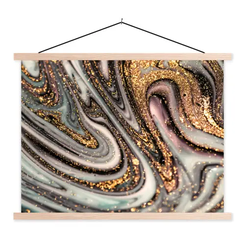 Marmerlook - Goud - Glitter - Luxe - Marmer - Wit textielposter latten blank klein -3d