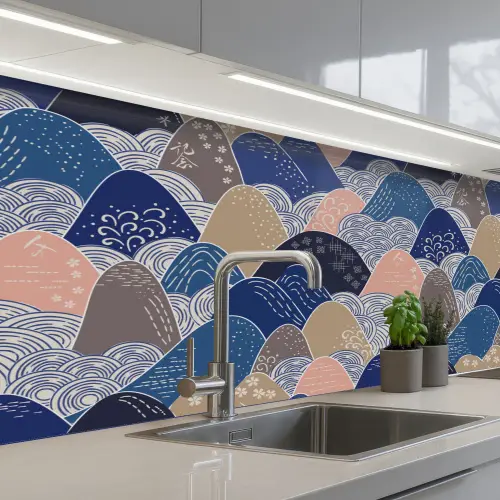 Berg - Pastel - Japans - Patronen keuken achterwand 2 middel 871 -3d_schuin