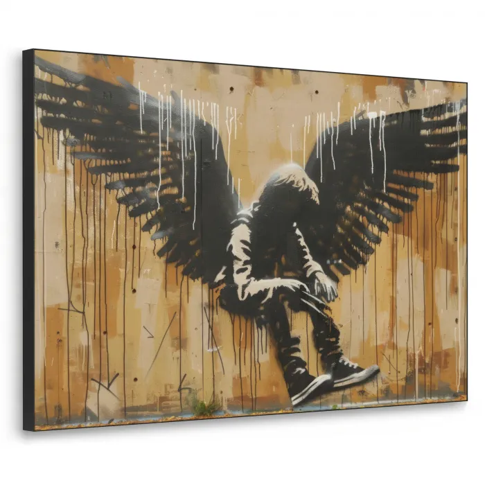 Graffiti - Kunst - Vleugels - Street art - Banksy Style Textielframe zwart klein -3d