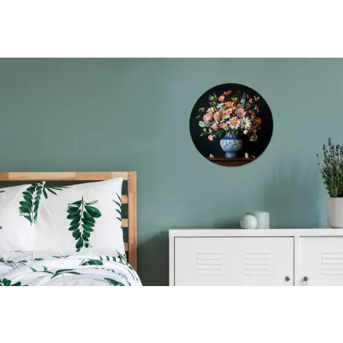 Hout - Vaas - Kleuren - Bloemen Wandcirkel aluminium klein -slaapkamer