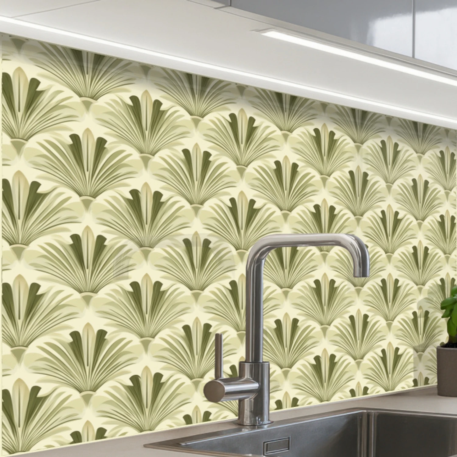 Klassiek - Waaier - Groen keuken achterwand 2 middel 865 -zzzz3d_schuin