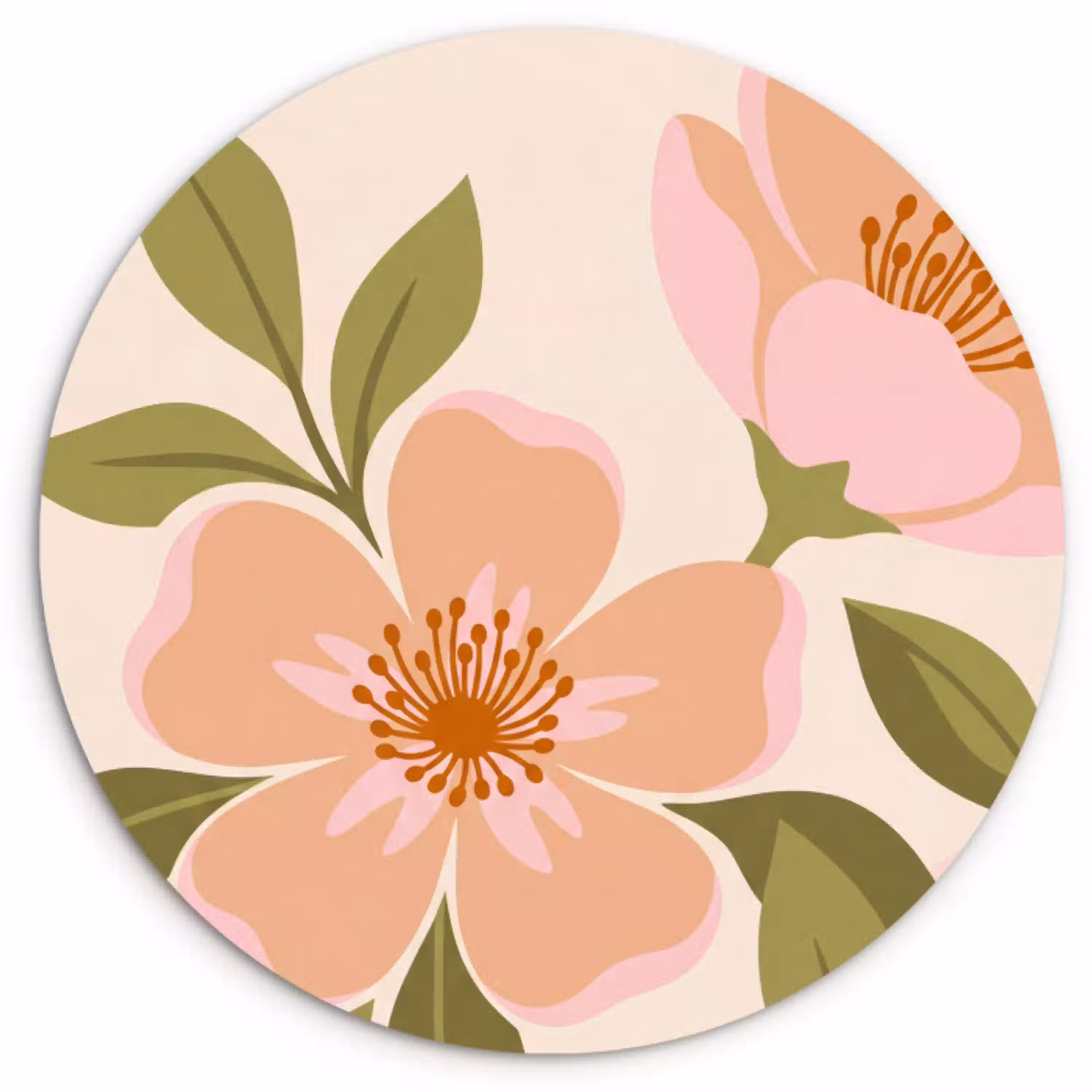 Grafisch - Bloemen - Roze Wandcirkel kunststof plaat 5mm dik klein -3d