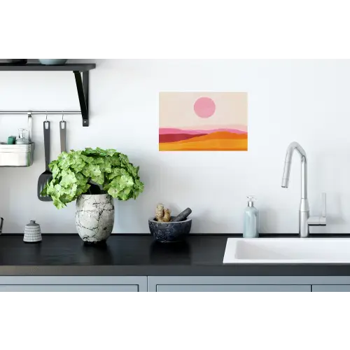 Heuvels - Oranje - Zon - Abstract Muursticker klein -keuken