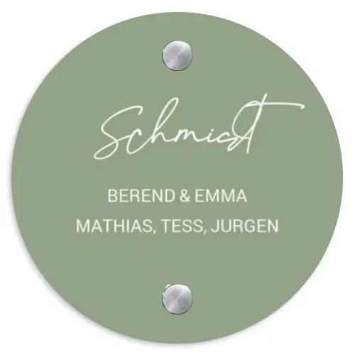 Effen olijfgroen - Sierlijk Naambord Rond klein -3d