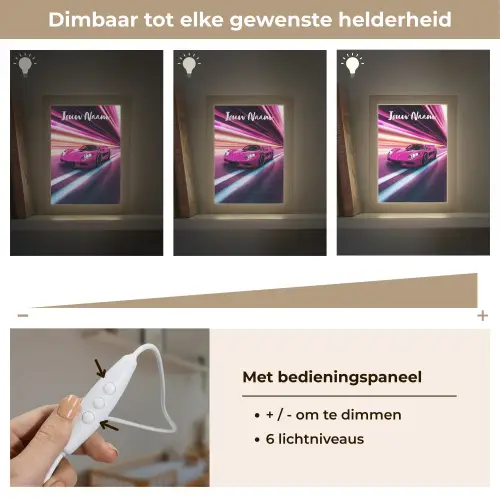 Raceauto - Roze - Neon Light Box met kabel (Kinderlampje) klein -USP_dimbaarNL