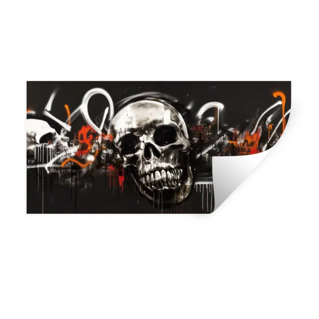 Schedels - Kunst - Donker - Rood Muursticker klein -3d