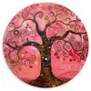 Boom - Levensboom - Roze - Goud Wandcirkel kunststof plaat 5mm dik klein -3d