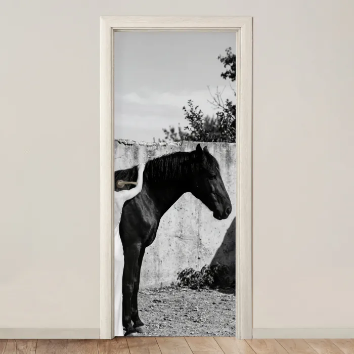 Vrouw - Paard - Artistiek deurposter klein -3d_beige