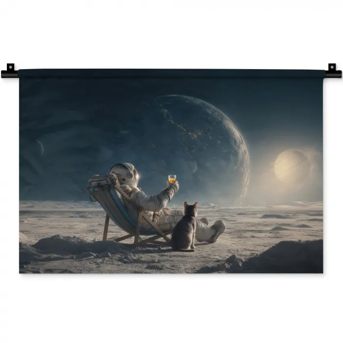 Maan - Kat - Astronaut - Ruimte Wandkleed katoen klein -zz3d