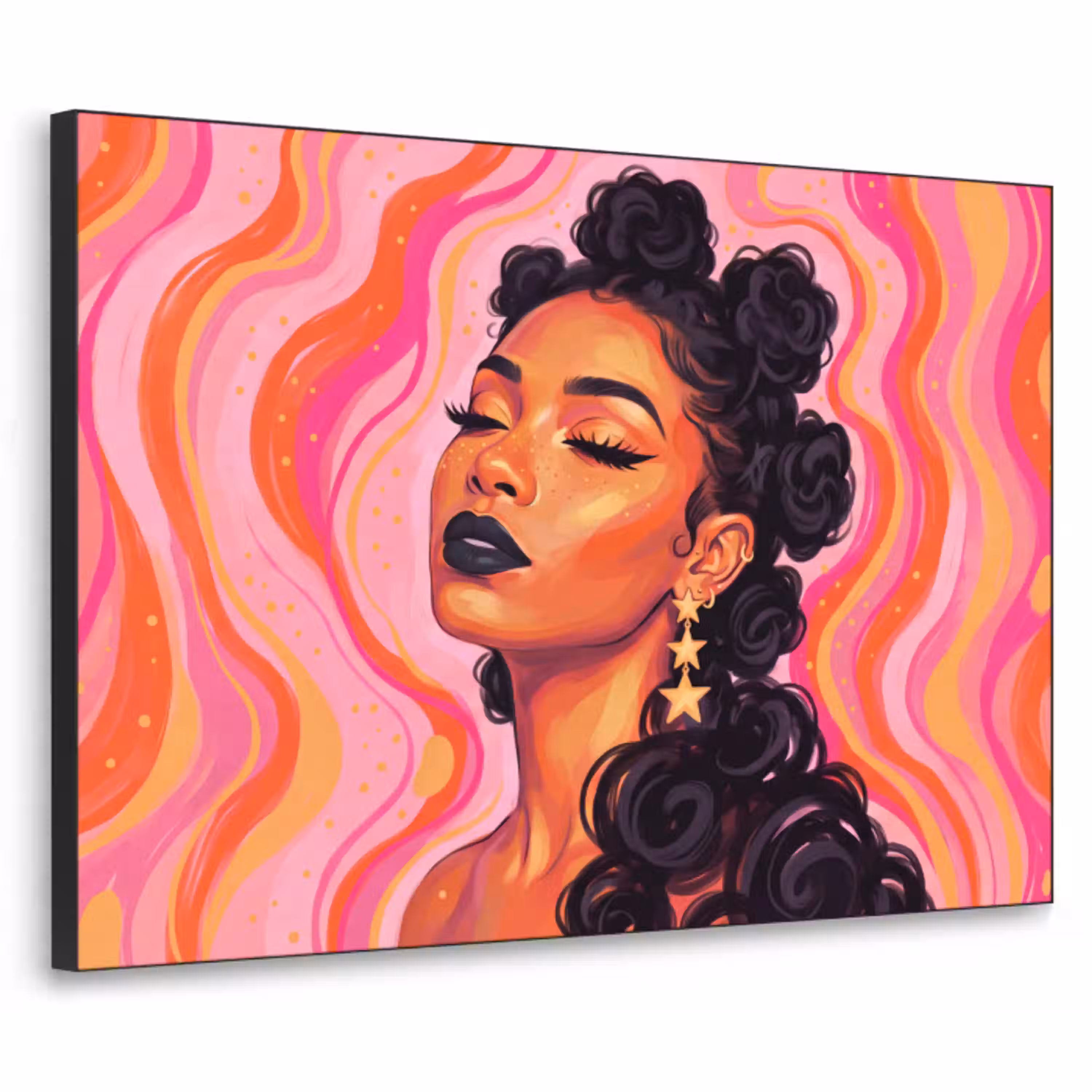 Vrouw - Portret - Abstract - Kleurrijk - Roze Textielframe zwart klein -3d